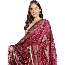 dupatta bazaar Women's Gold Printed Wine Silk Dupatta-picture-19