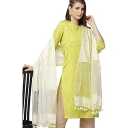 dupatta bazaar Women's Linen Cream Dupatta With Organza Border And Tassels, Free Size-picture-18