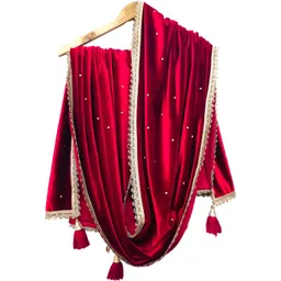 dupattaa Velvet Embroidered Red Women Dupatta-picture-10
