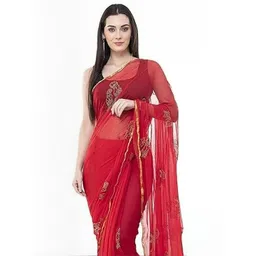 DURGA EMPORIO Embellished Zari Pure Chiffon Saree With Blouse-picture-15