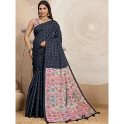 Durga Textile Checked Silk Blend Mysore Silk Saree-picture-23