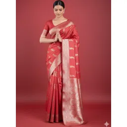 Durga Textile Paisley Zari Silk Blend Handloom Banarasi Saree-picture-17