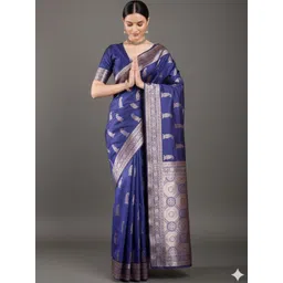 Durga Textile Woven Design Zari Silk Blend Handloom Banarasi Saree-picture-18
