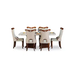Durian Elanor Modern Tan Beige & Oak Brown Composite Marble 6 Seater Dining Set-picture-47