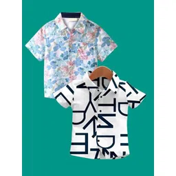 DUTT CREATION Boys Pack of 2 Classic Fit Floral Printed Spread Collar Cotton Casual Shirts-picture-27