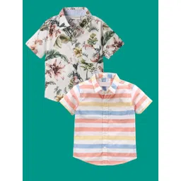 DUTT CREATION Boys Pack of 2 Classic Fit Floral Printed Spread Collar Cotton Casual Shirts-picture-38