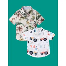 DUTT CREATION Boys Pack of 2 Classic Fit Floral Printed Spread Collar Cotton Casual Shirts-picture-50