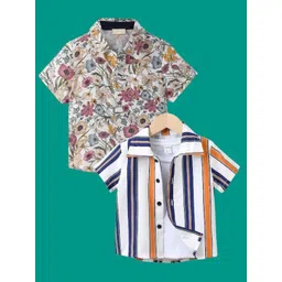 DUTT CREATION Boys Pack of 2 Classic Fit Floral Printed Spread Collar Cotton Casual Shirts-picture-34