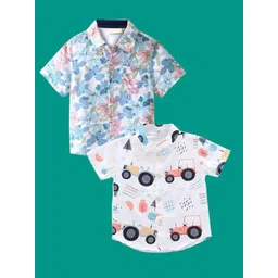 DUTT CREATION Boys Pack of 2 Classic Fit Floral Printed Spread Collar Cotton Casual Shirts-picture-35