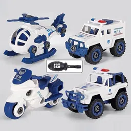 duwol DIY Police Vehicle Set Toy Kids Bike Jeep Security Van Helicopter Toy Assembling-picture-40