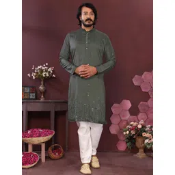 DVILLA Men Green Cotton Kurtas-picture-11