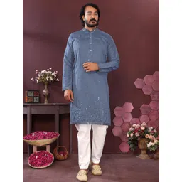 DVILLA Men Navy Blue Cotton Kurtas-picture-22