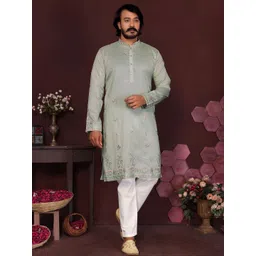 DVILLA Men Sea Green Cotton Kurtas-picture-41