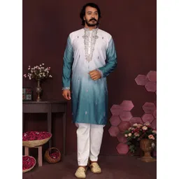 DVILLA Men Teal Cotton Kurtas-picture-38