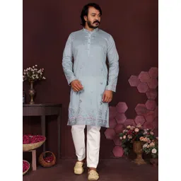 DVILLA Men Turquoise Blue Cotton Kurtas-picture-40