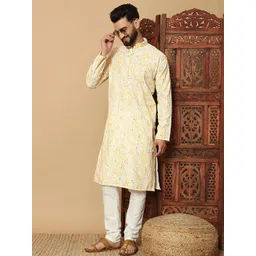 DVILLA Men Yellow Cotton Kurtas-picture-19