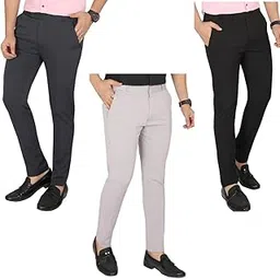 DW Men’s Polo Fit 4-Way Stretch Lycra Trousers – Ankle Length, Quick Dry, Slim Fit Pants for Office, Formal & Casual Wear (Pack of 3) (Black., Light Gray, Dark Gray)-picture-11