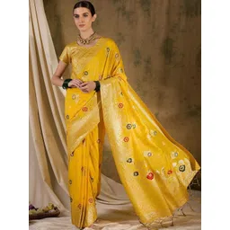 DWIJA FASHION Ethnic Motifs Zari Banarasi Saree With Floral Zari Embroidery-picture-29