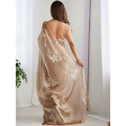 DWIJA FASHION Floral Embroidered Sequinned Organza Saree With Blouse Piece image 3