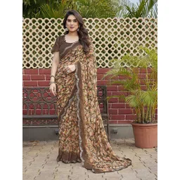 DWIJA FASHION Floral Printed Embroidered Poly Georgette Saree With Blouse Piece-picture-12