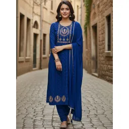 DWIJA FASHION Women Ethnic Motifs Embroidered Regular Thread Work Kurta with Churidar & With Dupatta-picture-33
