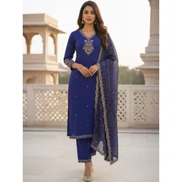 DWIJA FASHION Women Ethnic Motifs Embroidered Regular Thread Work Kurta with Trousers & With Dupatta-picture-25