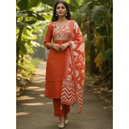 DWIJA FASHION Women Ethnic Motifs Embroidered Regular Thread Work Kurta with Trousers & With Dupatta-picture-23