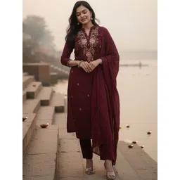 DWIJA FASHION Women Floral Embroidered Regular Thread Work Kurta with Trousers & With Dupatta-picture-16