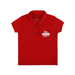 DYCA Girls Red Typography Polo Collar Cotton T-shirt-picture-46
