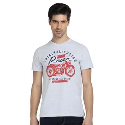 DYCA Men Grey & orchid tint Typography Printed Applique T-shirt-picture-11