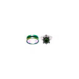 Dynamic Retail Global Set of 2 Rings for Men & Women, Multicolor-Green Alloy Ring ()-picture-25