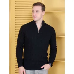Dzant Men Cable Knit Mock Collar Woollen Sweater-picture-13