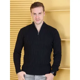 Dzant Men Cable Knit Woollen Full Sleeves Mock Collar Sweater Vest-picture-16