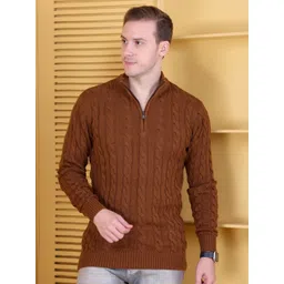 Dzant Men Solid Cable Knit Turtle Neck Long Sleeves Half Zipper Sweater Vest-picture-31