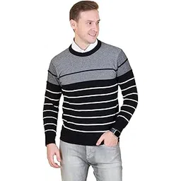 dzant Men's Sweater's Winter Wear Round Neck Full Sleeve Striped Woolen Knitted Pullover-picture-23