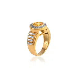dzinetrendz Brass Goldplate Yellow Sapphire Pukhraj Imitation Diamond finger ring image 2
