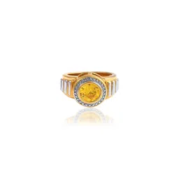 dzinetrendz Brass Goldplate Yellow Sapphire Pukhraj Imitation Diamond finger ring image 3