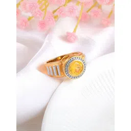 dzinetrendz Brass Goldplate Yellow Sapphire Pukhraj Imitation Diamond finger ring image 1