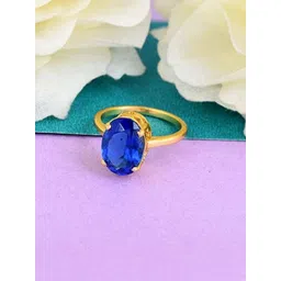 dzinetrendz Brass Gold plated High Crown Faux Blue Sapphire (Neelam) Finger Ring-picture-29