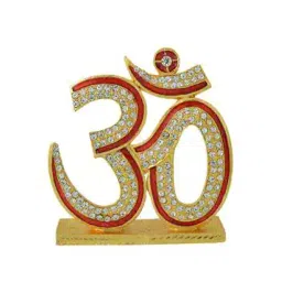 dzinetrendz Brass Gold Plated Red Meenakari Big Om For Home Decor-picture-12