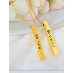 DZINETRENDZ Gold-Plated Bar shape King & Queen Fashion Pendants with Chains-image-44