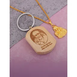 DZINETRENDZ Set Of 2 Gold-Plated Sai Baba Brass Pendant With Chain & Keyring-image-34