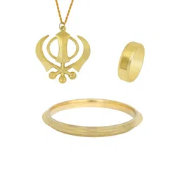 DZINETRENDZ Unisex Gold-Plated Brass Khanda Pendant & Ring & Kada Pendant Set-image-26
