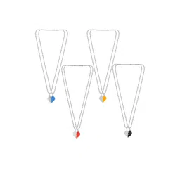 DZINETRENDZ Unisex Set Of 4 Silver-Plated Heart Shaped Pendants with Chains-picture-21