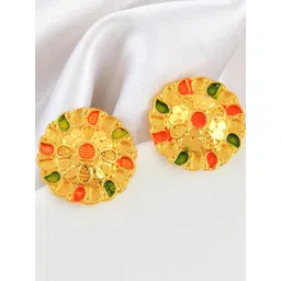 DZINETRENDZ Women Brass Micron Gold Meenakari Stud Earrings-picture-37