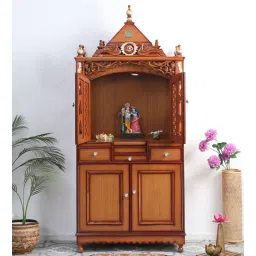 dzyn furnitures Antarusya Large Floor Rested Pooja Mandap with Door (Teak Gold)-picture-40