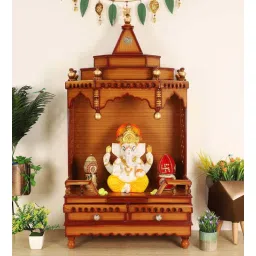 dzyn furnitures Brahma Sthana Medium Floor Rested Pooja Mandir (Teak Gold)-picture-11