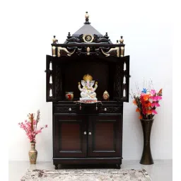 dzyn furnitures Divya Dham Large Floor Rested Pooja Mandap with Door (Brown Gold)-picture-17