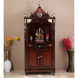 dzyn furnitures Pooja Graham Large Floor Rested Pooja Mandap with Door (Brown Gold)-picture-25