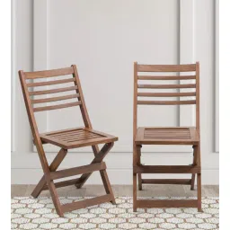 dzyn furnitures Portico Solid Wood Folding Chair In Teak Finish (Set of 2)-picture-30
